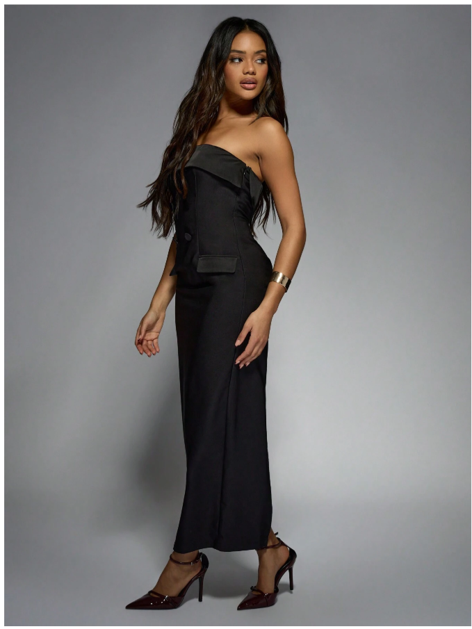 ✨ Robe Mi-Longue Style Smoking – Élégance et Audace ✨