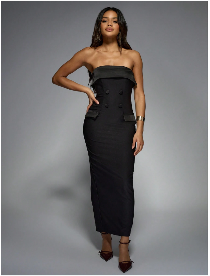 ✨ Robe Mi-Longue Style Smoking – Élégance et Audace ✨
